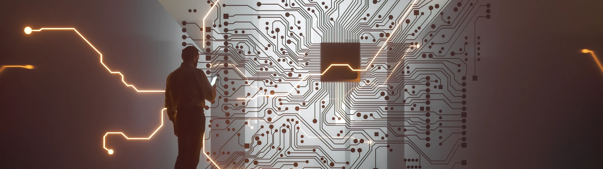 ICT worker with circuit board 